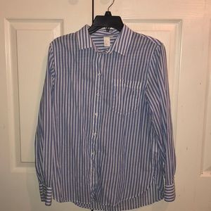 Blue and white striped long sleeved button down